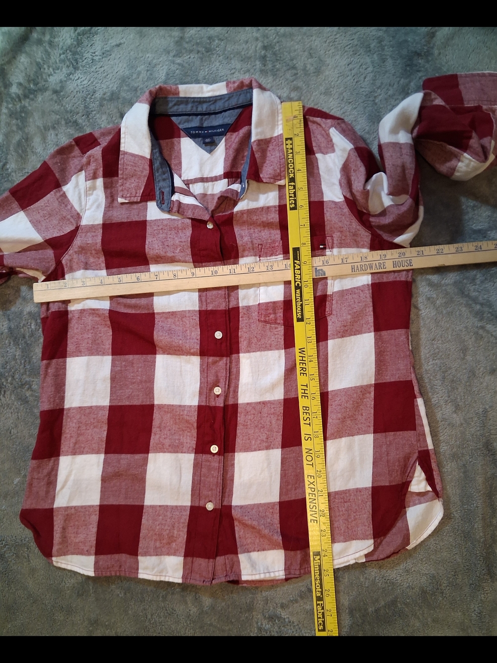 Womens Tommy Hilfiger Red and White Long Sleeve Plaid Button Up Shirt 100%cotton - Picture 2 of 6